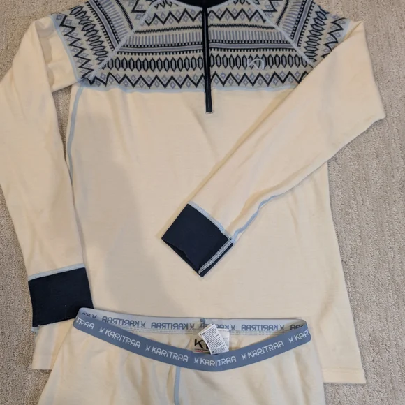 Kari Traa Cream and Blue Thermal Top - Picture 3 of 4